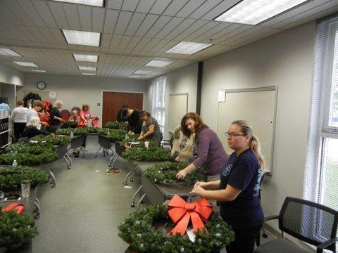 Building the holiday wreaths